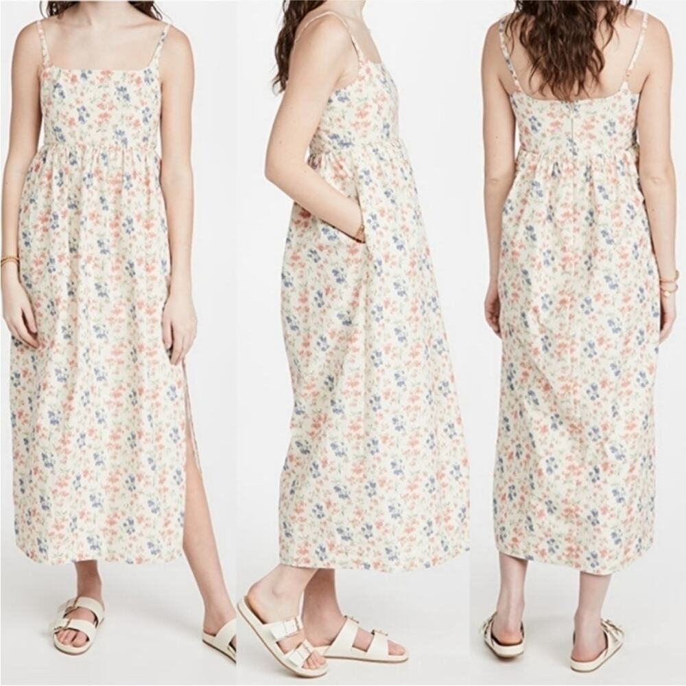 Rebecca Taylor Emma Off White Coral and Blue Floral Midi Dress Sundress 2